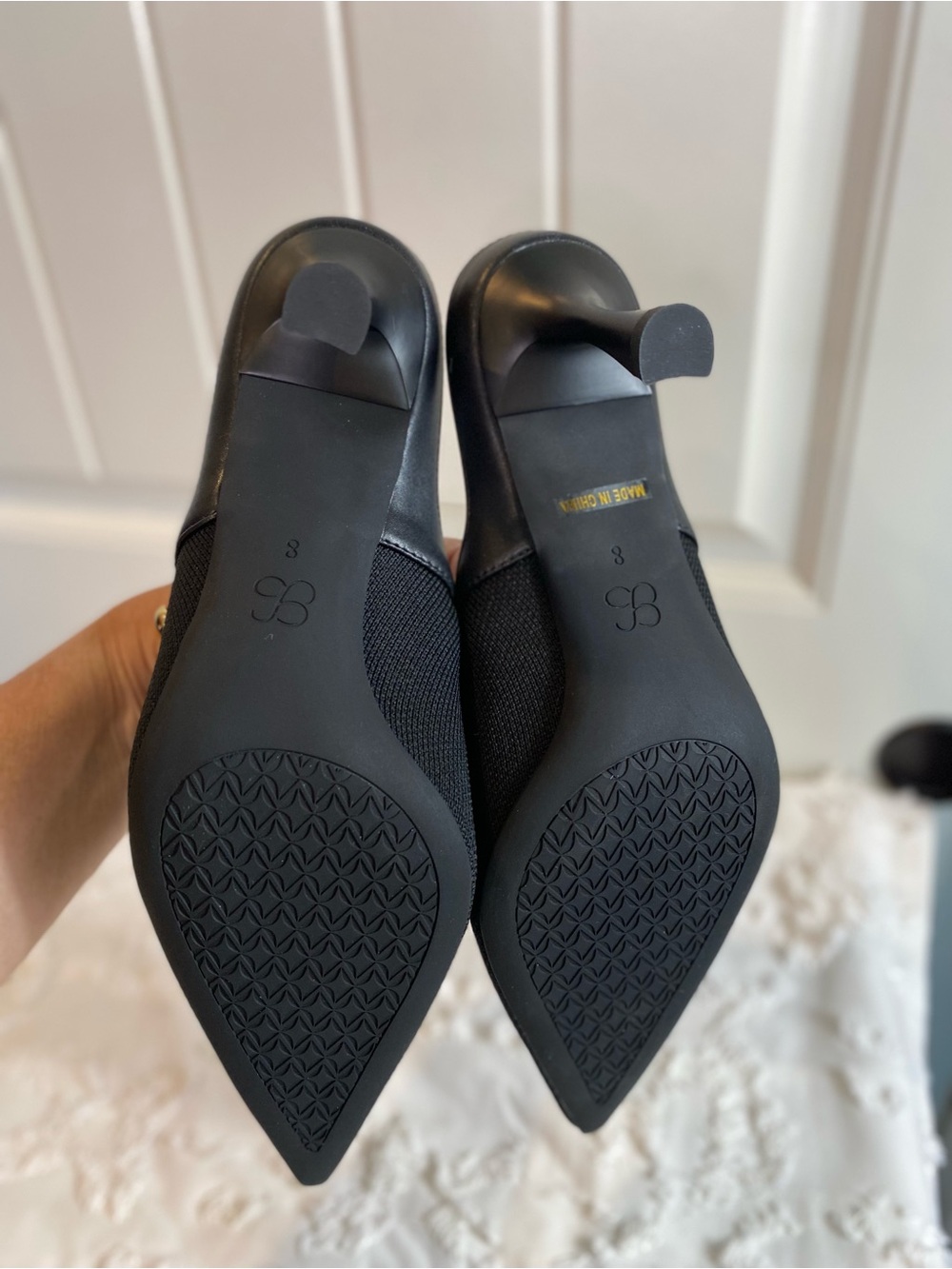 New!  Black Pointed Slingback Heels with Gold Buckle Accent - Picture 9 of 10